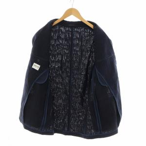ARMANI COLLEZIONI テーラードジャケット シングル 総柄 麻 リネン混 ITA38 M 紺 ネイビー