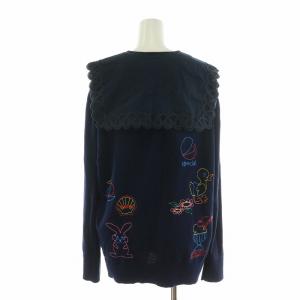 MUVEIL カーディガン ニット セーラーカラー 刺繍 ビーズ 長袖 36 S 紺 ネイビー