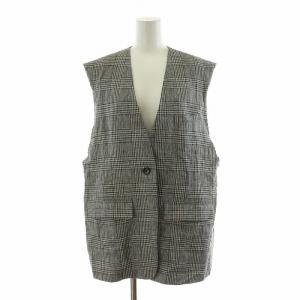 23SS リネンスリーブレスオーバージャケット ベスト シングル 麻 グレンチェック F グレー 23010200303020