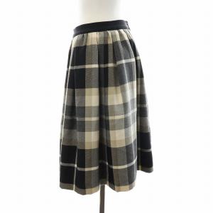 BURBERRY BLUE LABEL フレアスカート ギャザー ミニ チェック 36 XS ベージュ 黒 ブラック