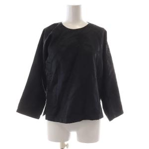 シャツ カットソー 長袖 クルーネック 花柄 刺繍 S 黒 ブラック