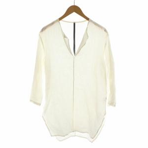Co/Liシャンブレー ロングチュニック 七分袖 Vネック 麻 リネン 1 S 白 ホワイト KS61-038