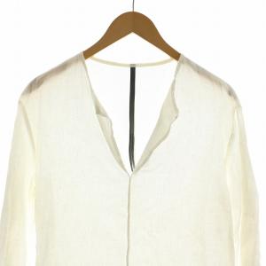 KAZUYUKI KUMAGAI ATTACHMENT Co/Liシャンブレー ロングチュニック 七分袖 Vネック 麻 リネン 1 S 白 ホワイト KS61-038
