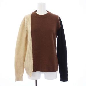 20AW ニット セーター 長袖 クルーネック アシンメトリー カシミヤ 40 M 茶 黒 ベージュ