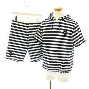 セットアップ パーカー プルオーバー 半袖 S ショートパンツ イージーパンツ M ボーダー柄 紺 ネイビー