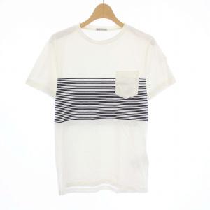 MAGLIA T-SHIRT Tシャツ カットソー 半袖 ボーダー ワッペン S 白 ホワイト B10918005500