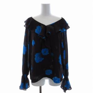 Diagram GRACE CONTINENTAL シャツ ブラウス シフォン フリル 花柄 プルオーバー 長袖 36 S 茶 ブラウン 青 ブルー