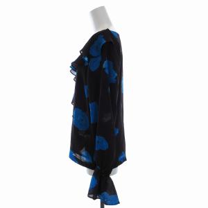 Diagram GRACE CONTINENTAL シャツ ブラウス シフォン フリル 花柄 プルオーバー 長袖 36 S 茶 ブラウン 青 ブルー