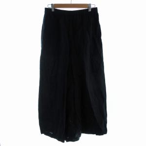 スカーチョ キュロット ワイドパンツ ロング リネン 36 S 黒 ブラック /EE