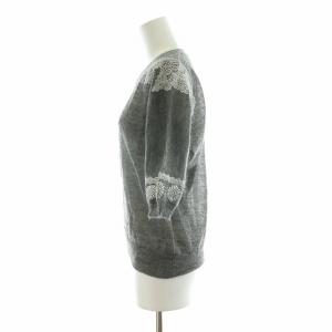 Tao ニット カットソー モヘア シアー シースルー 薄手 半袖 レースプリント グレー