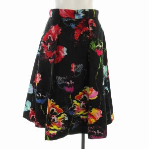 ANAYI タグ付き フレアスカート ひざ丈 花柄 38 M 黒 ブラック