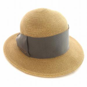 Athena New York 麦わら帽子 ストローハット リボン 茶 グレー /G