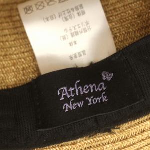 Athena New York 麦わら帽子 ストローハット リボン 茶 グレー /G