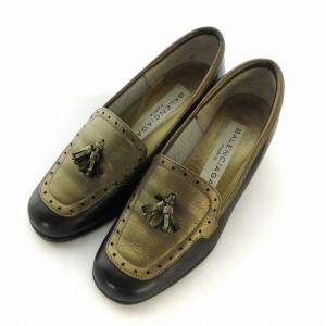 タッセルローファー パンプス レザー 切替 22.5cm ゴールドカラー 黒 ブラック