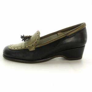 BALENCIAGA タッセルローファー パンプス レザー 切替 22.5cm ゴールドカラー 黒 ブラック