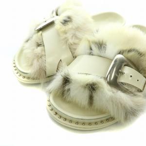 PIPPICHIC バックルベルトエコファーサンダル Backle Belt Eco fur Sandal フラット フェイクファー レザー 37