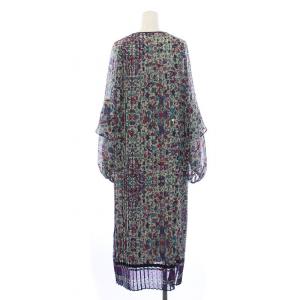 MUVEIL ペルシアンプリントプリーツワンピース 長袖 ロング 花柄 ペチコート付き 36 S グレー 紺 ネイビー MA92FA001