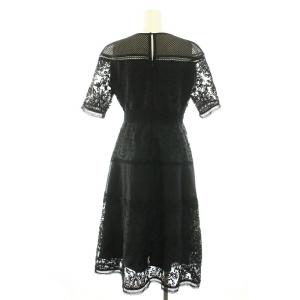 CELFORD 19SS オーナメント刺繍レースワンピース ロング ラウンドネック 半袖 総レース 38 M 黒 ブラック
