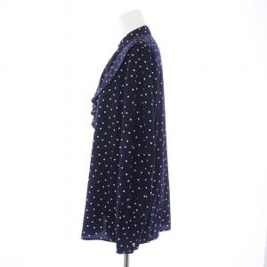 allureville 23AW ドットフリルブラウス シャツ 長袖 バンドカラー 2 M 紺 ネイビー /KH