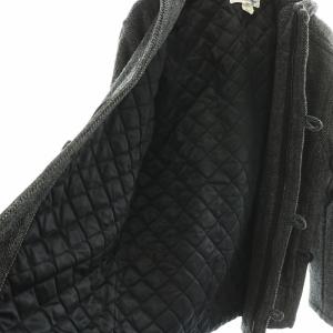 COMME des GARCONS SHIRT 中綿コート シングル ショート フード ジップアップ ヘリンボーン サイドライン ウール M グレー 黒 ブラック