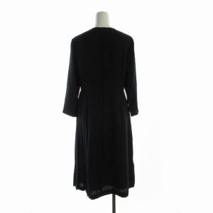 23区 フレアワンピース ミモレ ロング プリーツ Vネック 七分袖 32 XS 小さいサイズ 黒 ブラック