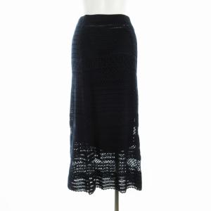 23区 タグ付き コットンコードクロシェスカート タイト ミモレ ロング ニット ペチコート付き 38 M 紺