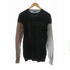 DIESEL BLACK GOLD ニット セーター カットソー 長袖 ボーダー 切替 クルーネック 黒 ブラック ピンク
