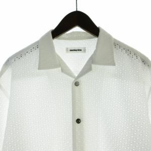 MONKEY TIME アイレット ラッセル オープンカラー シャツ カットワーク 半袖 M 白 ホワイト 8316-149-0417