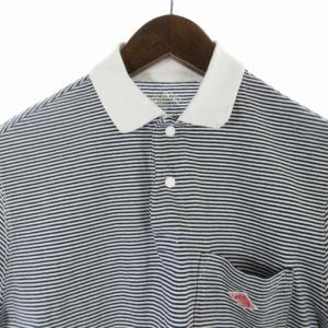 DANTON ポロシャツ ボーダー ロゴ 刺繍 半袖 36 S 紺 ネイビー 白 ホワイト
