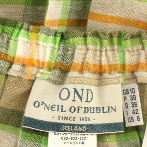 O'NEIL OF DUBLIN リネン ラップスカート チェック ひざ丈 麻 スカート US8 S相当 ベージュ 黄緑 /G