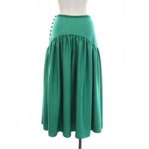 STRASBURGO くるみボタンサテンフレアスカート ロング 36 S 緑 グリーン /YM