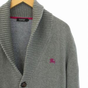BURBERRY BLACK LABEL カーディガン ショールカラー ニット 長袖 ホース 刺繍 2 M グレー ピンク