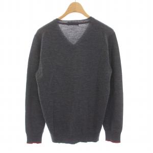 BURBERRY BLACK LABEL ニット セーター Vネック 薄手 長袖 ロゴ刺繍 2 M グレー