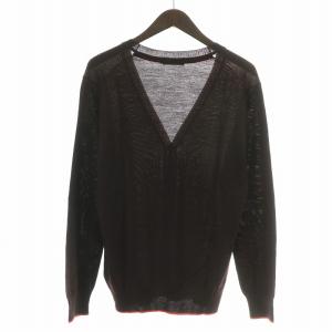 BURBERRY BLACK LABEL ニットカーディガン 長袖 Vネック ロゴ刺繍 バイカラー ウール 2 M 茶 ブラウン オレンジ