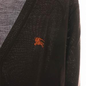 BURBERRY BLACK LABEL ニットカーディガン 長袖 Vネック ロゴ刺繍 バイカラー ウール 2 M 茶 ブラウン オレンジ