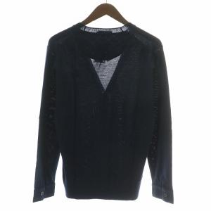 BURBERRY BLACK LABEL ニットカーディガン 長袖 Vネック ロゴ刺繍 裏地ノバチェック 2 M 紺 ネイビー