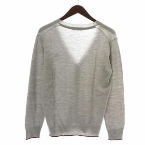 BURBERRY BLACK LABEL ニットカーディガン 長袖 Vネック ロゴ刺繍 バイカラー ウール 2 M グレー 赤 レッド