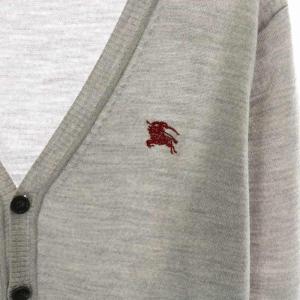 BURBERRY BLACK LABEL ニットカーディガン 長袖 Vネック ロゴ刺繍 バイカラー ウール 2 M グレー 赤 レッド