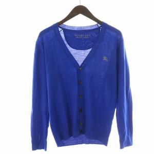 ニットカーディガン 長袖 Vネック ロゴ刺繍 ウール 1 S 青 ブルー