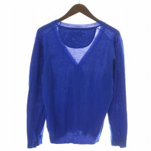 BURBERRY BLACK LABEL ニットカーディガン 長袖 Vネック ロゴ刺繍 ウール 1 S 青 ブルー