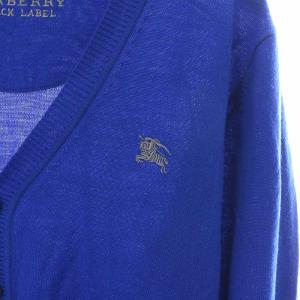 BURBERRY BLACK LABEL ニットカーディガン 長袖 Vネック ロゴ刺繍 ウール 1 S 青 ブルー