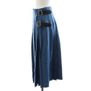 O'NEIL OF DUBLIN ラップスカート プリーツスカート ミモレ ロング ウール F38 M 青 ブルー