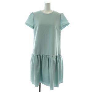 ワンピース ひざ丈 フレア ギャザー 半袖 38 S 水色 /NW22