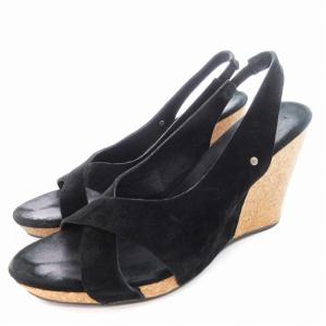 サンダル ミュール ウェッジソール スエード 靴 23.5cm US6.5 黒 ブラック