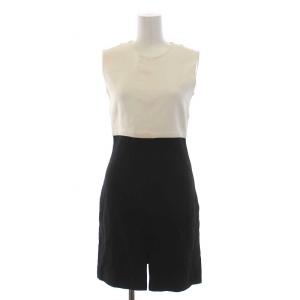 ノースリーブ ワンピース ひざ丈 ツートンカラー バイカラー 38 M 黒 ブラック 白 ホワイト 2