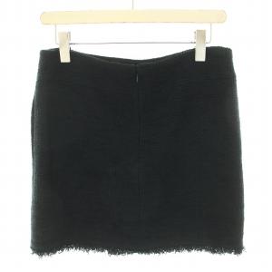 CHANEL ツイードスカート ミニ 台形 フレア フリンジ ココマーク 絹 シルク 38 M 紺 ネイビー