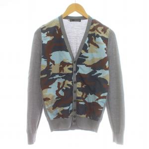 ニットカーディガン 長袖 Vネック 切替 カモフラ 迷彩柄 ウール XS グレー マルチカラー