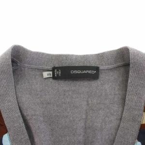 DSQUARED2 ニットカーディガン 長袖 Vネック 切替 カモフラ 迷彩柄 ウール XS グレー マルチカラー