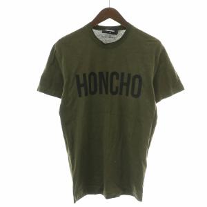 Tシャツ カットソー 半袖 クルーネック ロゴプリント XS カーキ 黒 ブラック /NW10