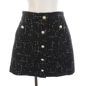 台形 ツイード スカート ミニ 2 M 黒 ブラック NJM00138